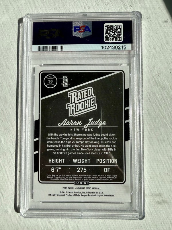 Panini 2017 Donruss Optic Rated Rookie #38 Aaron Judge PSA 9 Yankees view 2