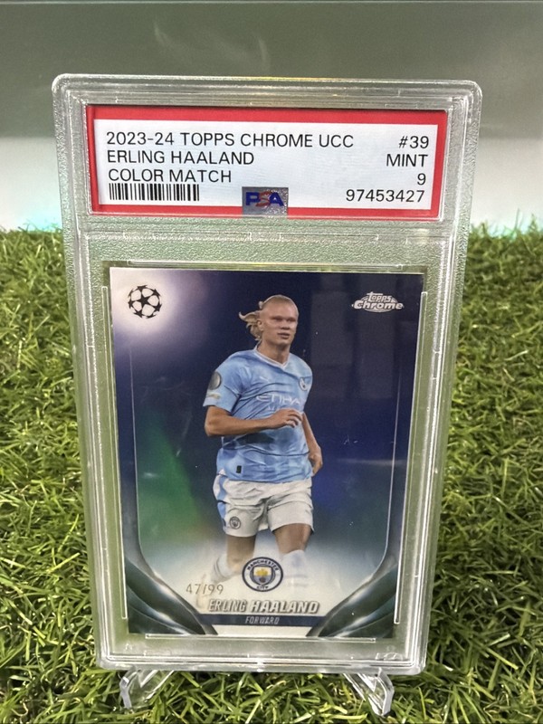 ERLING HAALAND  /99 2023-24 TOPPS CHROME UCC COLOR MATCH #39 PSA 9