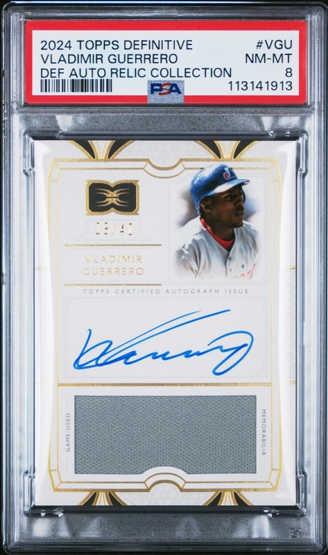 PSA 8 VLADIMIR GUERRERO #/40 Auto ON-CARD 2024 Topps Definitive Relic GAME USED