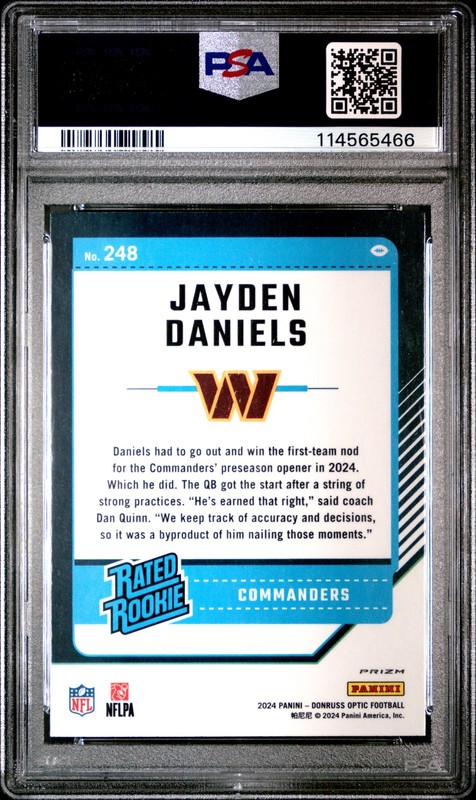JAYDEN DANIELS #248 2024 DONRUSS OPTIC HOLO RC PSA 10 view 2