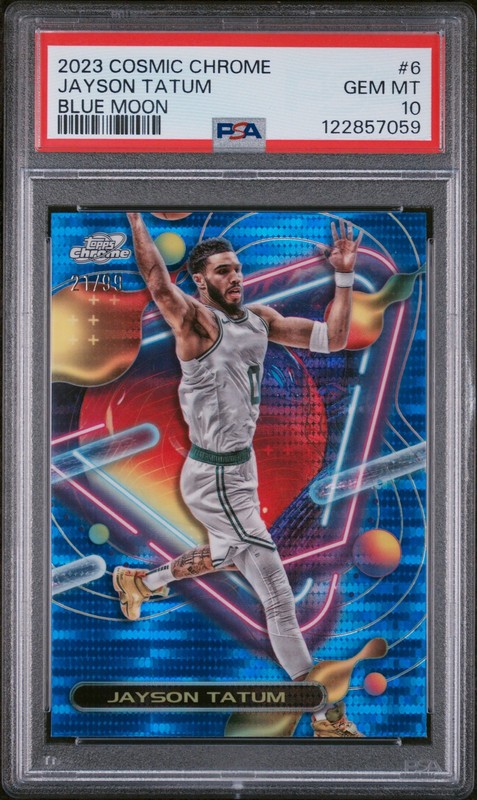 JAYSON TATUM #6 2023-24 TOPPS CHROME COSMIC BLUE MOON #/99 PSA 10 POP 3 view 1