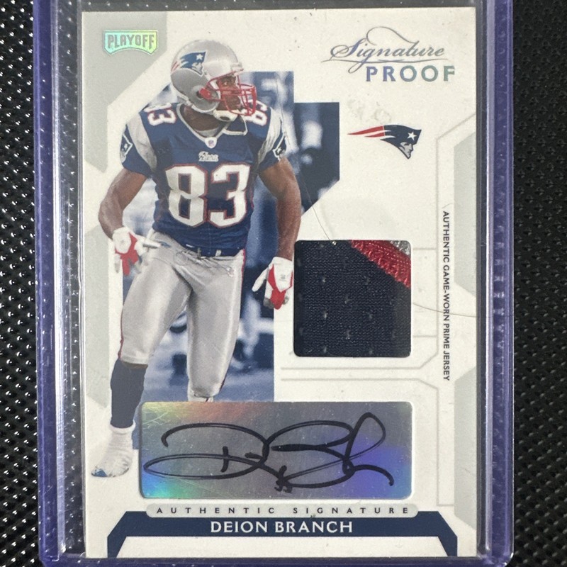 2006 Playoff Deion Branch Signature Proof Patch Auto /25 Game Used Patriots #21 view 1