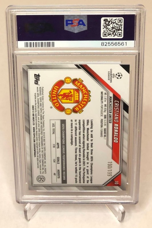 2021 Topps Chrome UCL Cristiano Ronaldo Aqua Refractor /199 PSA 9 view 2