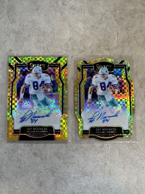 2018 Panini Select Signatures Jay Novacek #SP-JN Gold Prizm Set /10 Die Cut Auto view 1