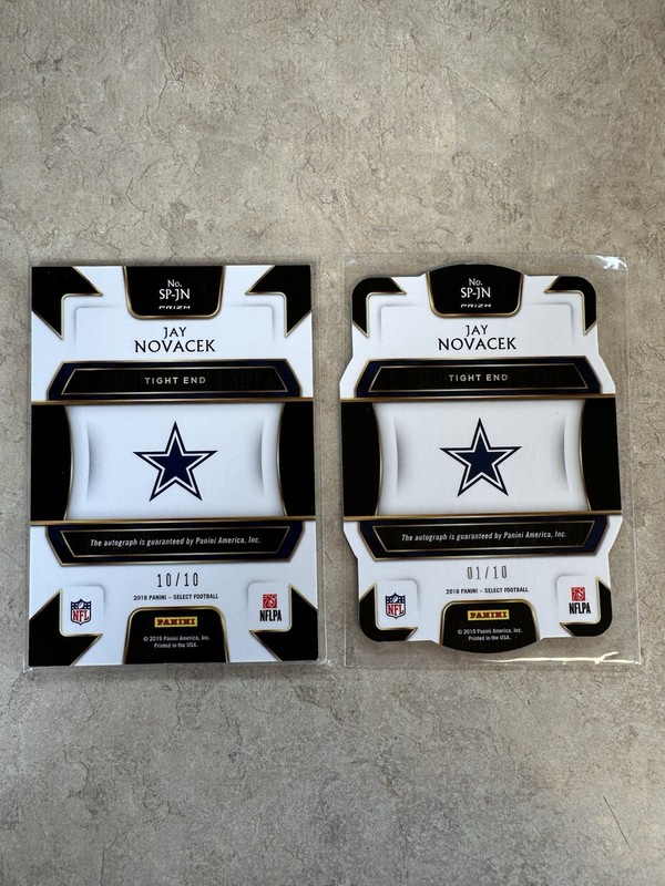 2018 Panini Select Signatures Jay Novacek #SP-JN Gold Prizm Set /10 Die Cut Auto view 2