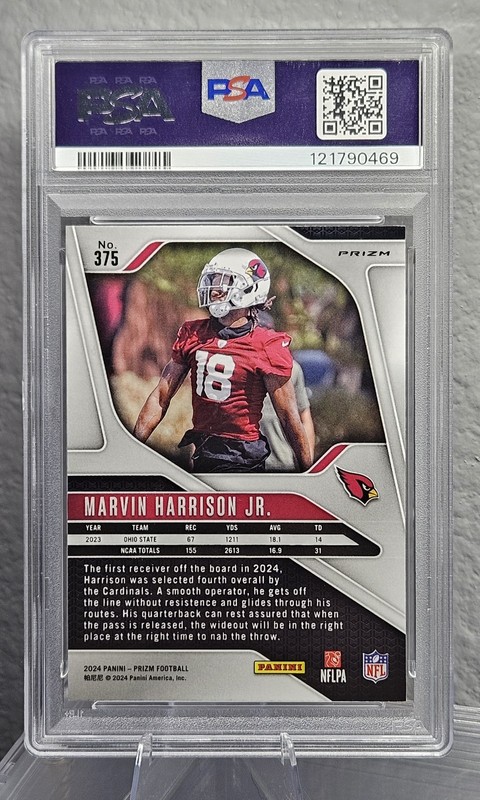 2024 Panini Prizm #375 Marvin Harrison Jr. Rookie RC Orange Disco Prizm PSA 10 view 2