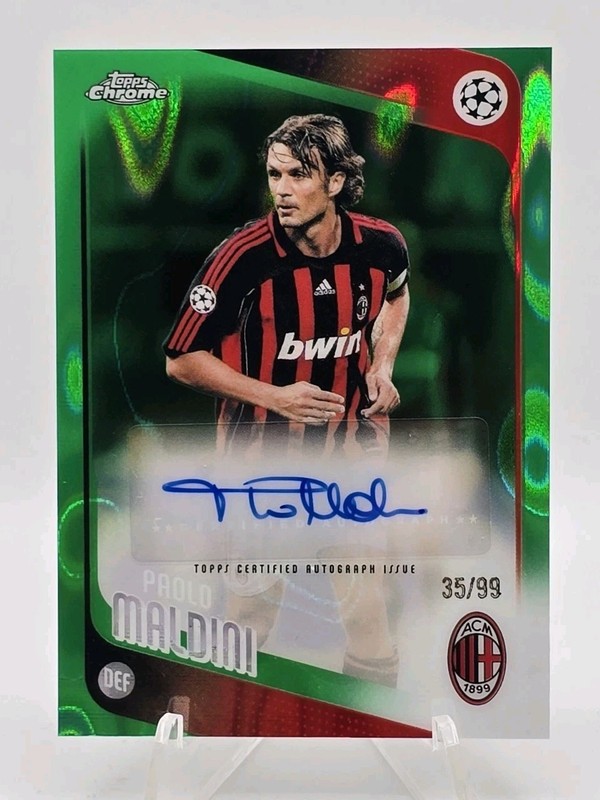 2025-26 Topps Chrome UEFA Paolo Maldini Legends Auto Green Lava /99 Milan