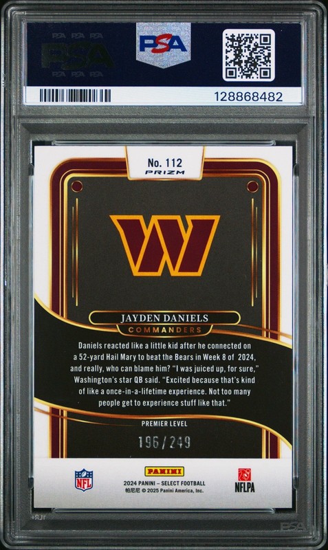 Jayden Daniels 2024 Panini Select #112 Red Shock PSA 10 #/249 RC Gem  view 2