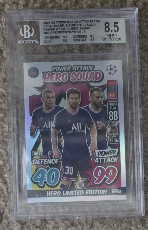 Messi/Mbappe/Neymar 2021-22 Topps Match Attax Power Attack Hero Squad Card PAS1