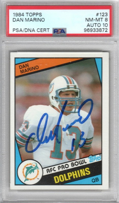 Dan Marino Signed Dolphins 1984 Topps Rookie Card PSA Graded NM-MT 8 AUTO 10