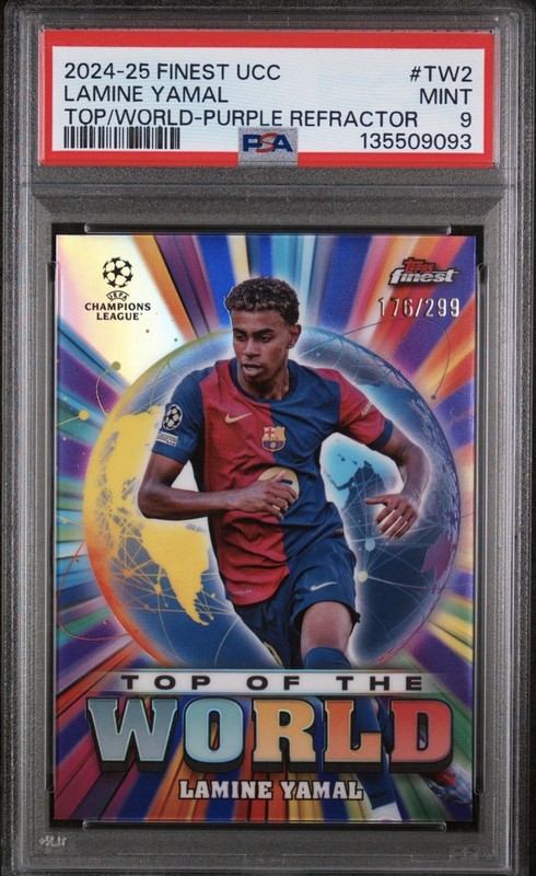 2024-25 Topps Finest UCC Top of the World Lamine Yamal #TW2 Purple /299 PSA 9 MT