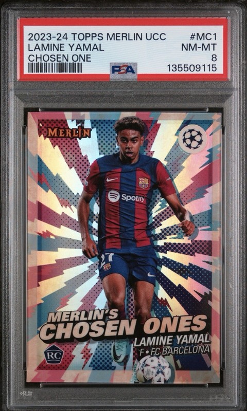 2023-24 Topps Merlin UEFA CC Lamine Yamal Merlin's Chosen Ones RC PSA 8 NM-MT