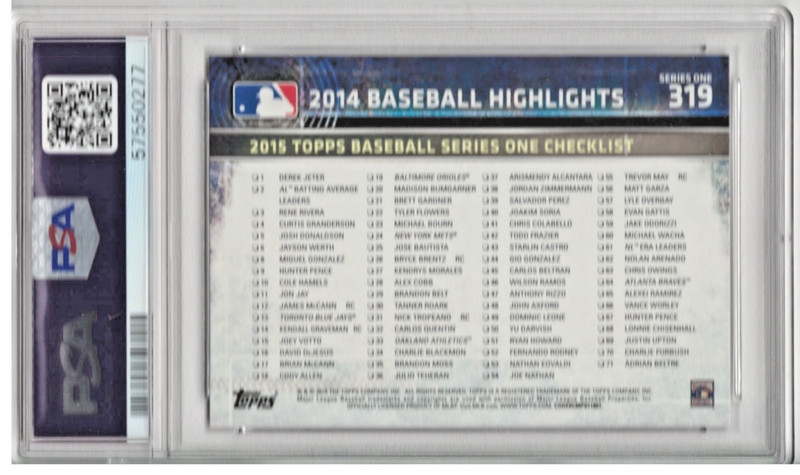 2015 TOPPS DEREK JETER #319 - PSA 9 - YANKEES view 2