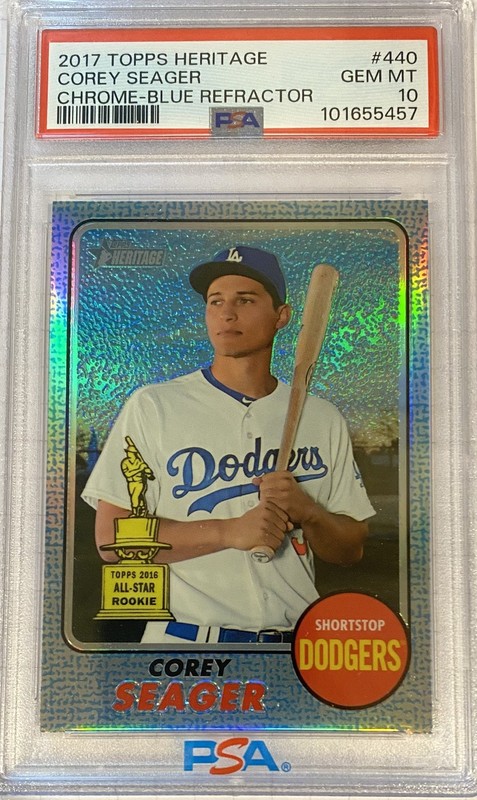 2017 Topps Heritage Chrome Corey Seager Blue Refractor #440 RC /68 PSA 10