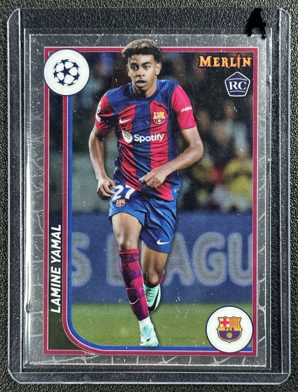 LAMINE YAMAL 2023-24 TOPPS CHROME MERLIN UCC #27 ROOKIE RC (A) view 1