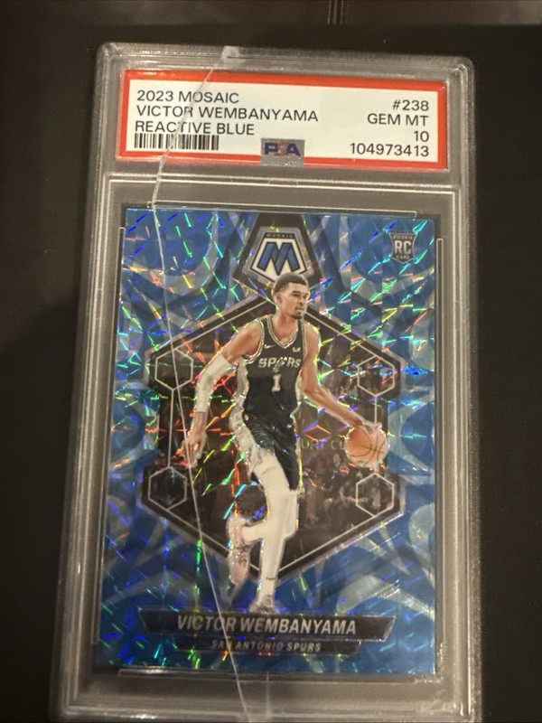 2023-24 Victor Wembanyama #238 Reactive Blue Mosaic Prizm (RC) PSA 10 Crack Slab