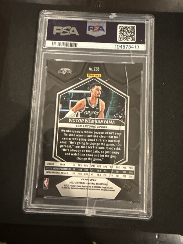 2023-24 Victor Wembanyama #238 Reactive Blue Mosaic Prizm (RC) PSA 10 Crack Slab view 2