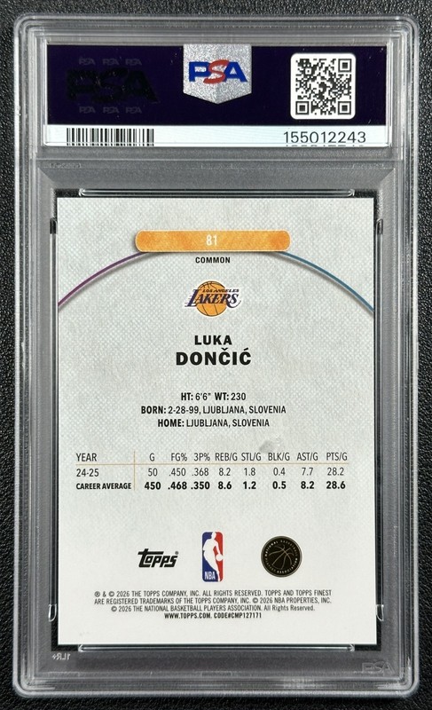 POP 2 LUKA DONCIC PSA 10 2025-26 TOPPS FINEST #81 GOLD GEOMETRIC REFRACTOR 14/50 view 2