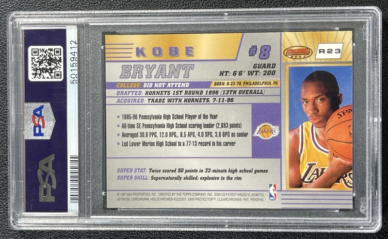 KOBE BRYANT PSA 8 1996-97 BOWMAN'S BEST #R23 ROOKIE RC LAKERS 9412 view 2