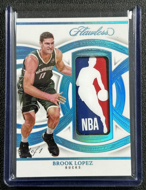 BROOK LOPEZ 2024-25 PANINI FLAWLESS GAME-DATED GAME-USED LOGOMAN PATCH 1/1 BUCKS