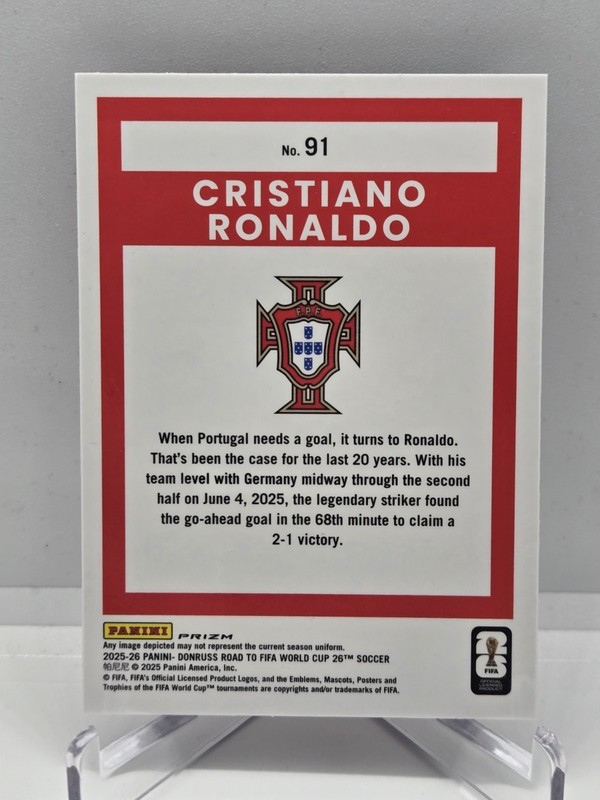 2025-26 Panini Donruss Optic FIFA Cristiano Ronaldo Velocity Prizm #91 Portugal view 2