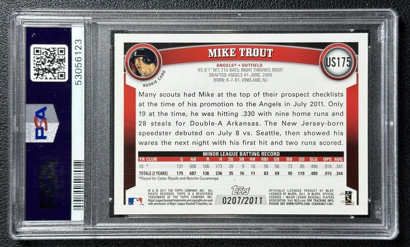 MIKE TROUT PSA 5 2011 TOPPS UPDATE #US175 ROOKIE GOLD RC 207/2011 ANGELS view 2
