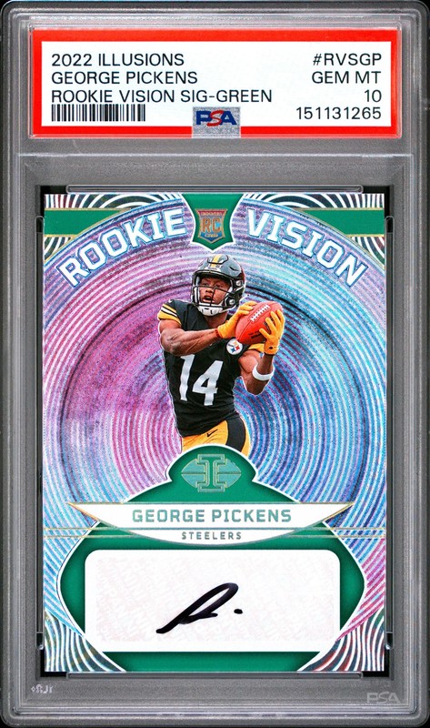 2022 Panini Illusions Rookie Vision Signatures George Pickens Green 5/10 PSA 10