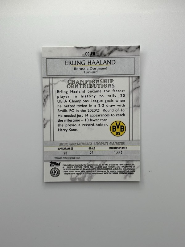 2021 Stadium Club Chrome UEFA Erling Haaland #CC-EH Championship Contributions view 2