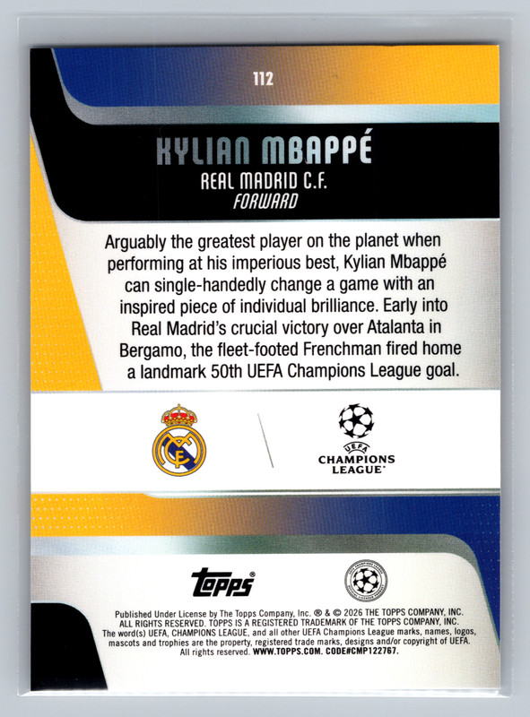 Kylian Mbappe 2025-26 Topps Club Competitions #112 view 2