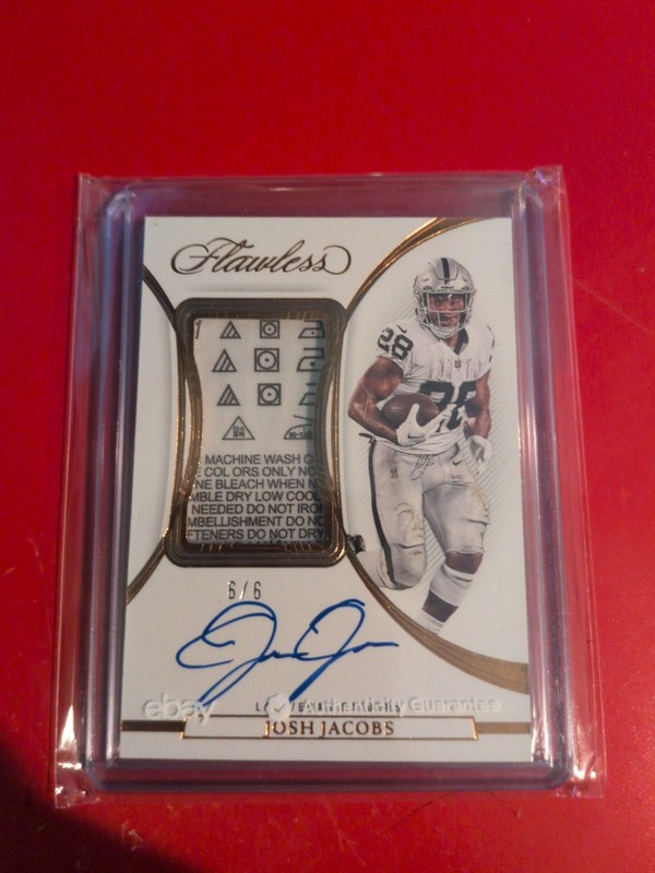 Josh Jacobs 2022 Panini Flawless Auto 6/6 Book End Player Worn Material Case Hit