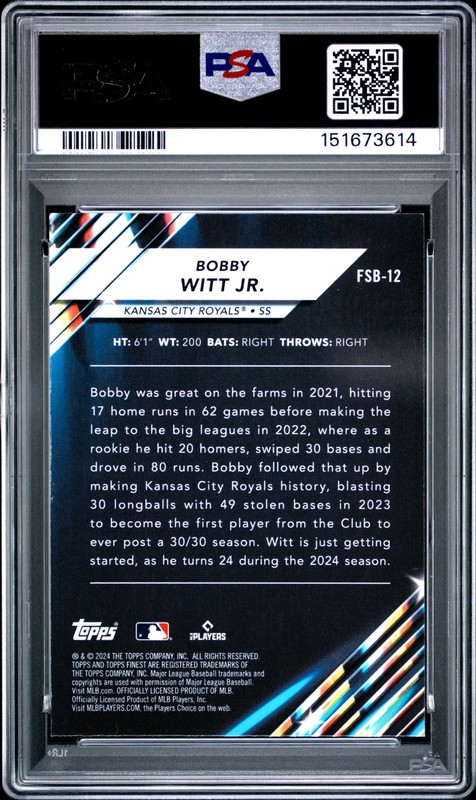 Bobby Witt Jr. - 2024 Finest Future So Bright  PSA 9 view 2