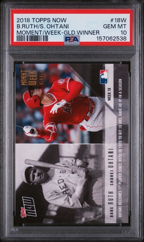 2018 Topps Now #18W Babe Ruth / Shohei Ohtani Gold Winner PSA 10 GEM MINT mvp RC view 2