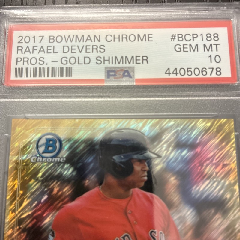 PSA 10 RAFAEL DEVERS 2017 Topps Bowman Chrome GOLD SHIMMER REFRACTOR ROOKIE /50