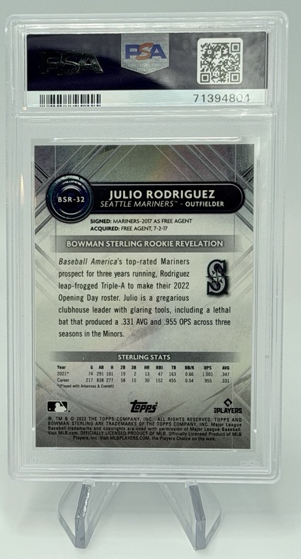 2022 Bowman Sterling - Julio Rodriguez - PSA 10 - Rookie - Seattle Mariners GEM view 2