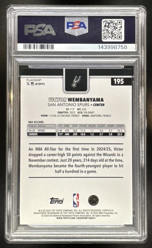 Victor Wembanyama 2025-26 Topps #195 Season Tip-Off PSA 10 San Antonio Spurs view 2
