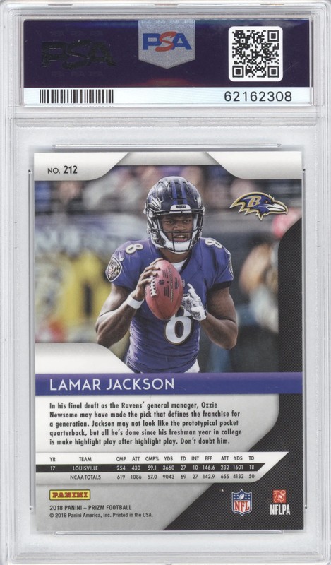 2018 Panini Prizm Lamar Jackson #212 RC PSA 10 view 2