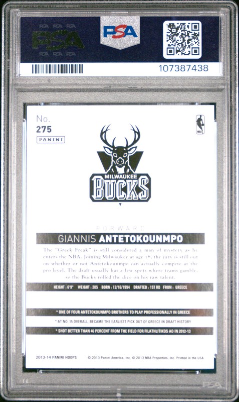 2013 Panini Hoops G. Antetokounmpo #275 PSA 9 view 2