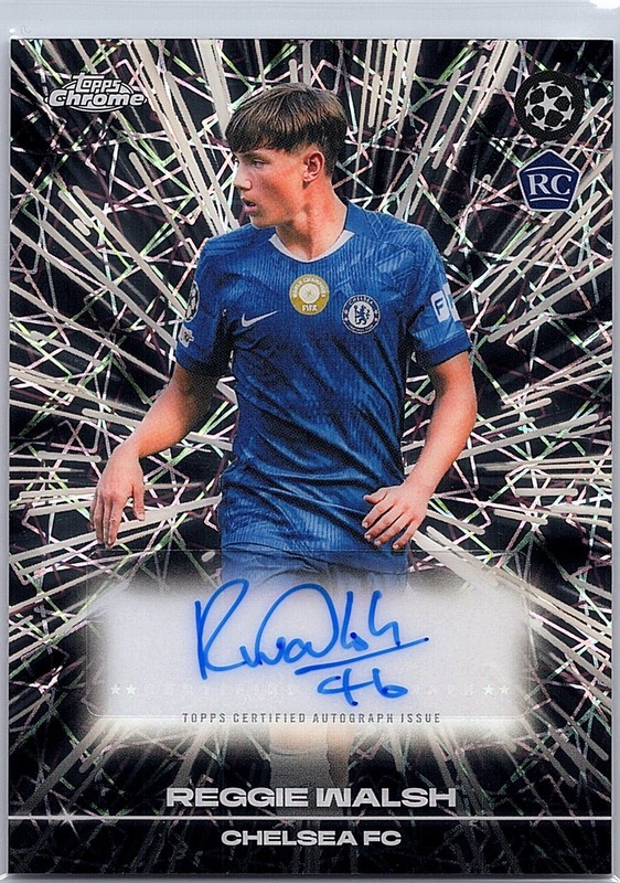 Reggie Walsh 2025-26 Topps Chrome UEFA Black Lazer RC Auto SP Rookie Chelsea