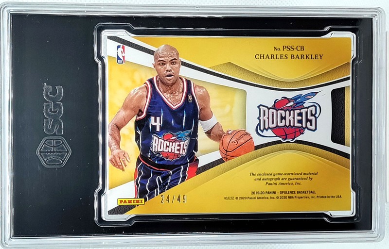 /49 Charles Barkley Auto Game Worn Used Patch SGC 8.5 2019-20 Opulence Autograph view 2