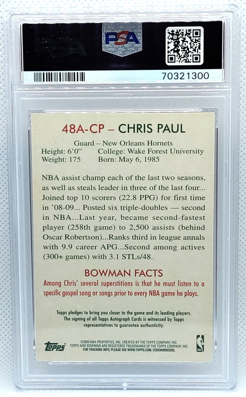 PSA 9 Chris Paul Auto 2009-10 Bowman ‘48 Autograph Topps 48A-CP view 2