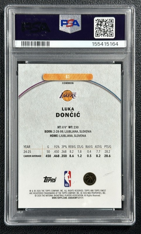 LUKA DONCIC PSA 10 2025-26 TOPPS FINEST #81 COMMON ORANGE REFRACTOR 9/25 view 2