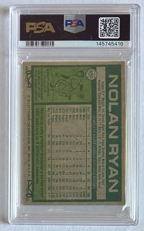 Nolan Ryan 1977 Topps  #650 PSA 5 EX view 2