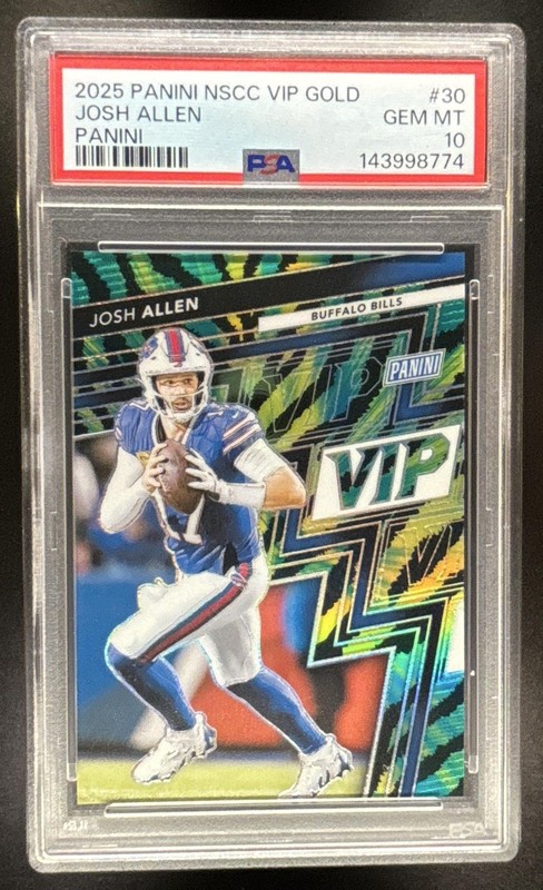 Josh Allen 2025 Panini National Convention VIP Gold #30 Tiger Stripes PSA 10