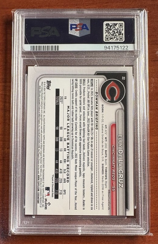 2024 Bowman Elly De La Cruz RC Rookie #22 Reds PSA 10 view 2
