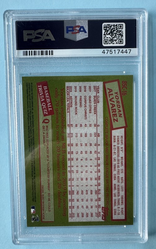 2020 TOPPS SILVER PACK 1985 CHROME PROMO #16 YORDAN ALVAREZ PSA 9 view 2
