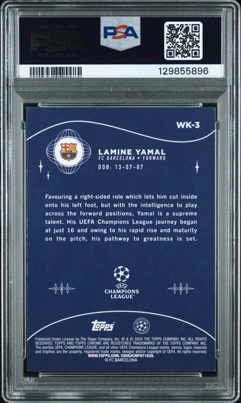 Lamine Yamal 2023-24 Topps Chrome UEFA #WK-3 Wonderkids Barcelona RC PSA 9 MT view 2