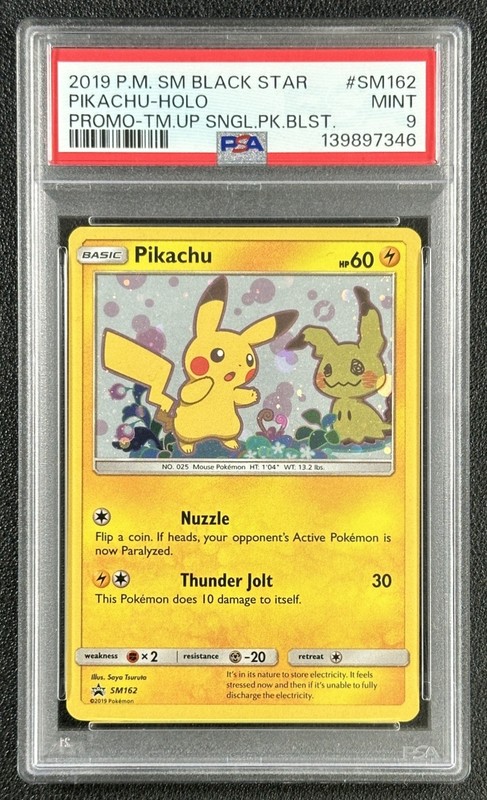 PIKACHU PSA 9 2019 POKEMON SM BSP #SM162 TEAM UP SINGLE BLISTER HOLO 346
