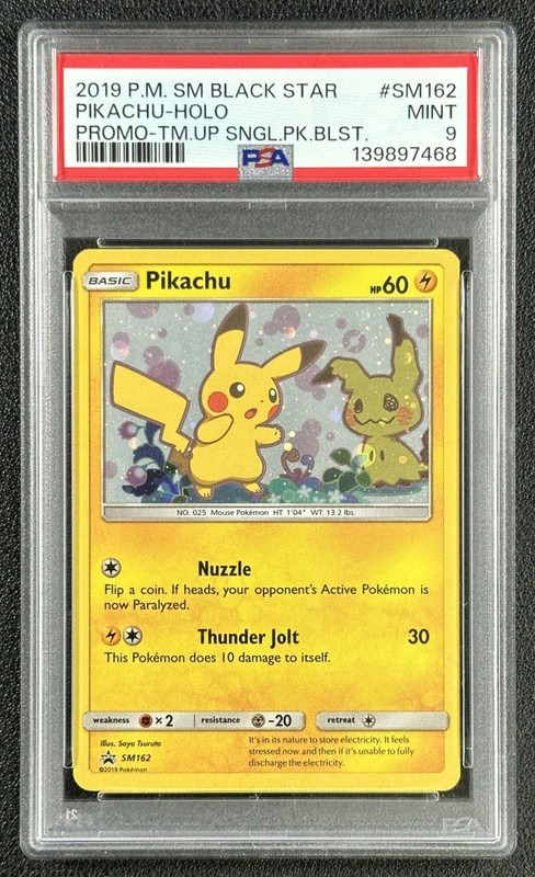 PIKACHU PSA 9 2019 POKEMON SM BSP #SM162 TEAM UP SINGLE BLISTER HOLO 7468
