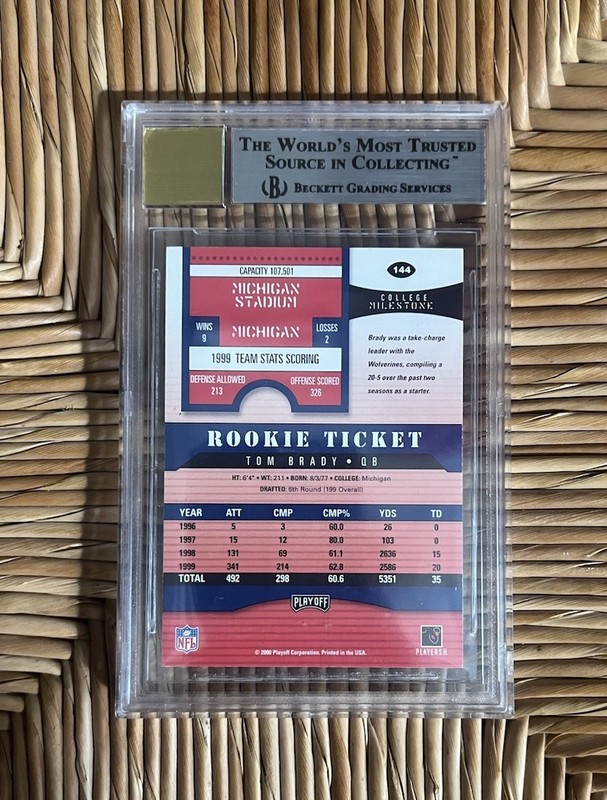 2000 PLAYOFF CONTENDERS AUTOGRAPH #144 TOM BRADY RC ROOKIE BGS 9 AUTO 10 .5 GEM view 2