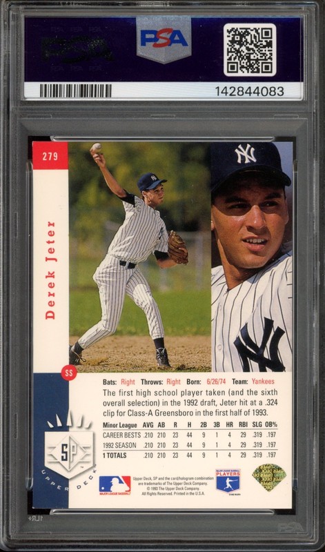 1993 Upper Deck SP DEREK JETER #279 RC Rookie Foil PSA 6 New York Yankees view 2